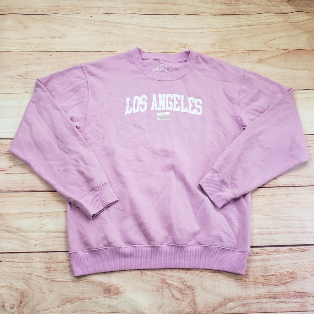 Los Angeles Sweatshirt Womens Medium‎ Pink Crewneck Pullover Fleece USA Flag
